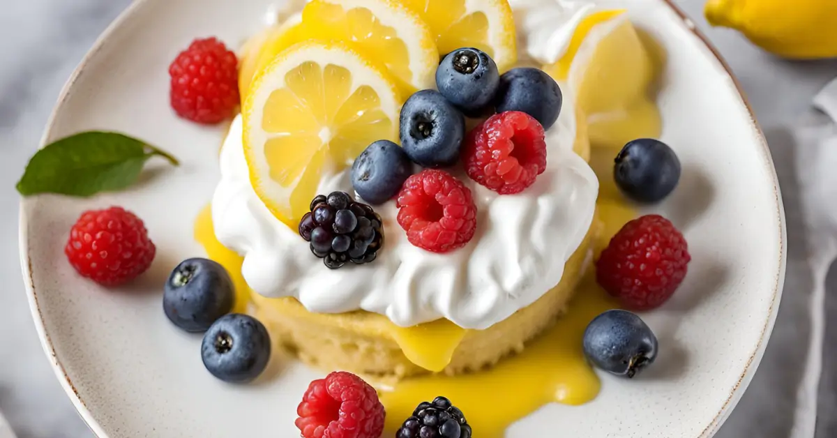 Delicious quick dessert with lemon curd topped with whipped cream.