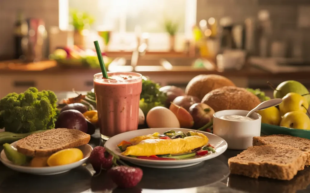 A variety of bariatric-friendly breakfast options displayed on a kitchen counter