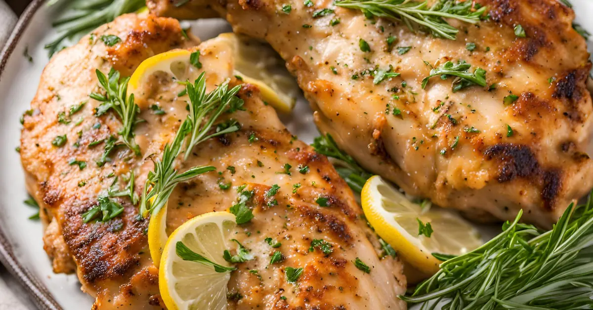 Texas Roadhouse Herb Chicken served on a plate with fresh herbs